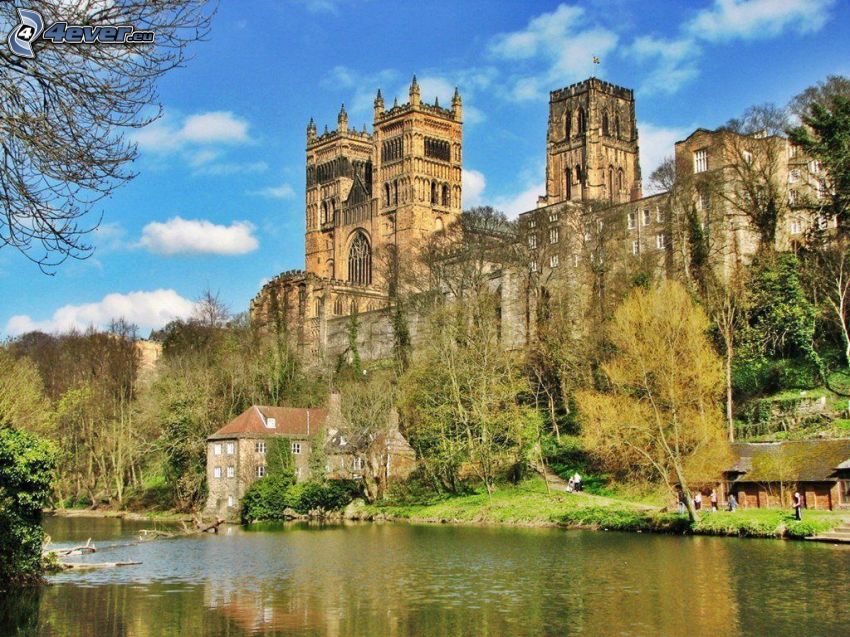Katedra w Durham, rzeka, drzewa