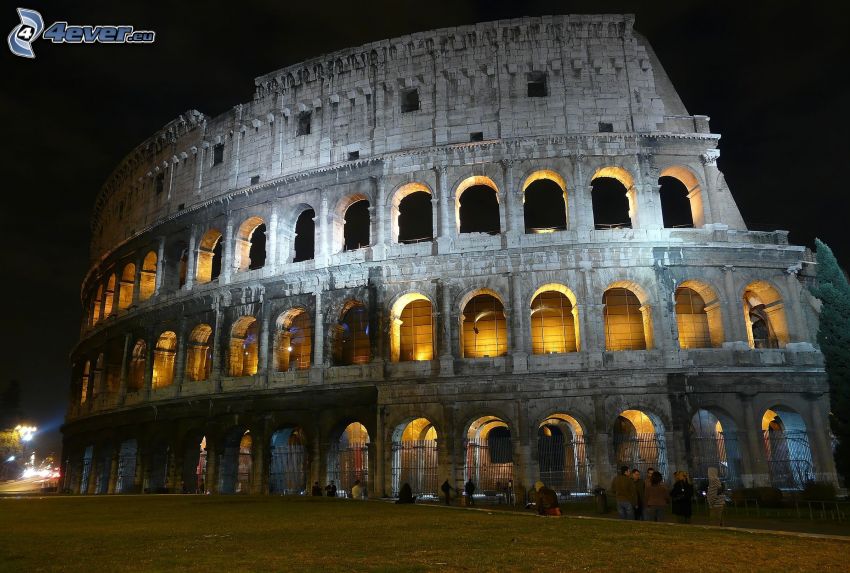 Kolosseum, Rzym, Włochy, noc, oświetlenie