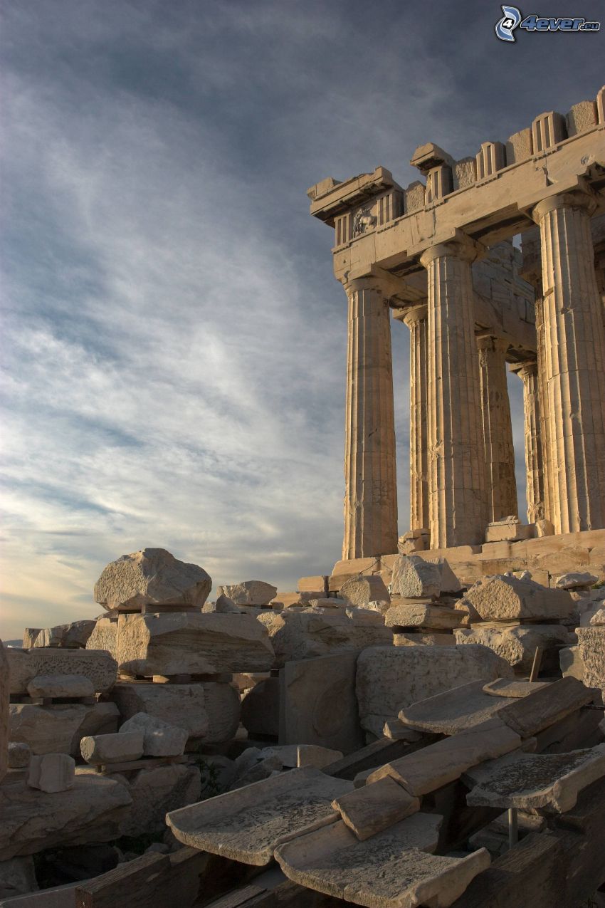 Partenon, Ateny, kamienie, niebo