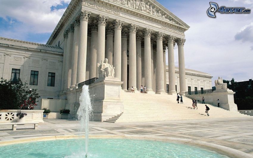 sąd, budowla, Washington DC, USA, fontanna