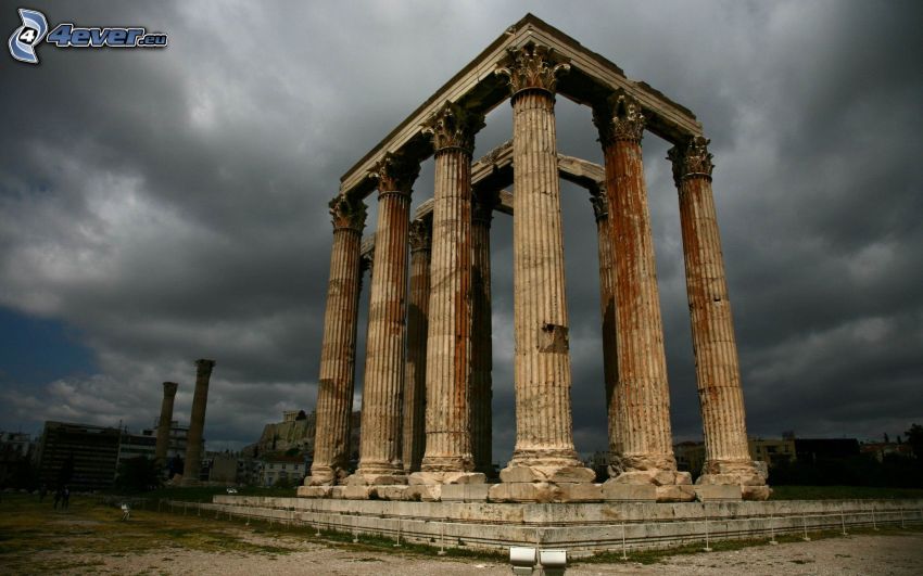 świątynia, Ateny, Grecja, chmury