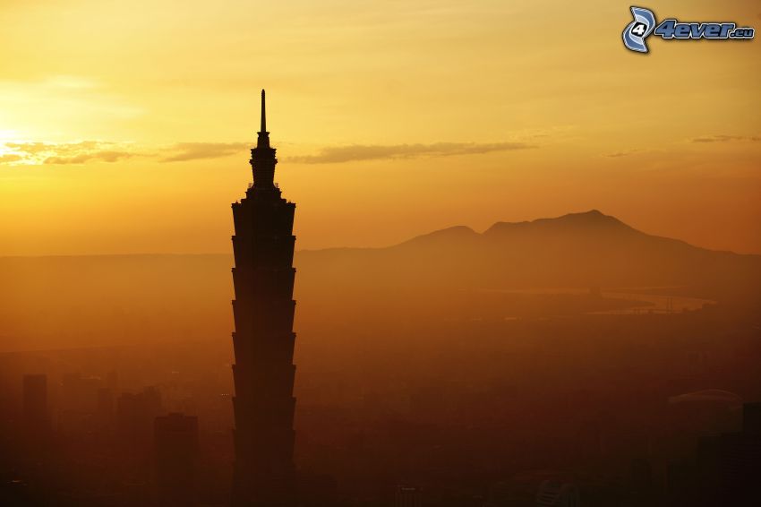 Taipei 101, Taiwan, drapacz chmur, wschód słońca