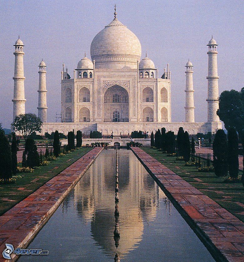 Taj Mahal, woda, drzewa
