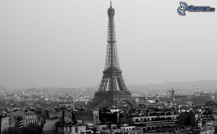 Wieża Eiffla, Paryż, Francja, czarno-białe