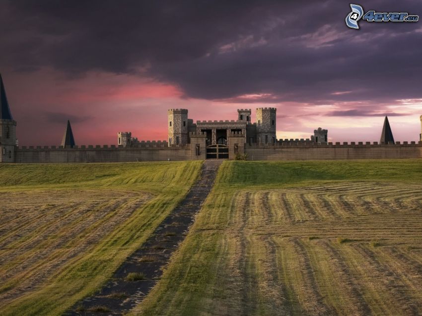zamek, po zachodzie słońca, chmury