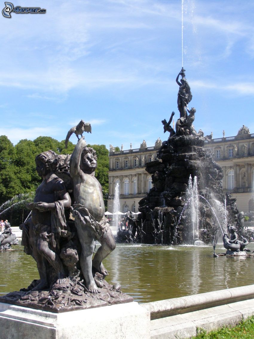 Zamek Ludwika II Bawarskiego, fontanna, Herrenchiemsee, Bawaria