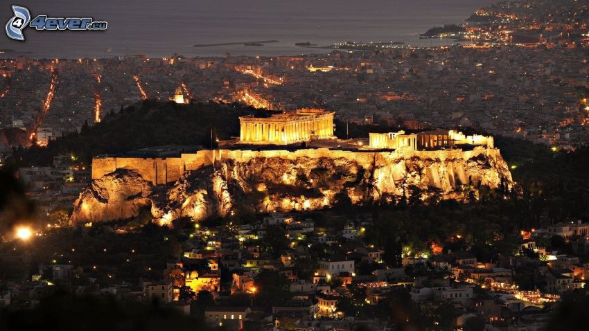 Akropol, Ateny, miasto nocą, oświetlenie