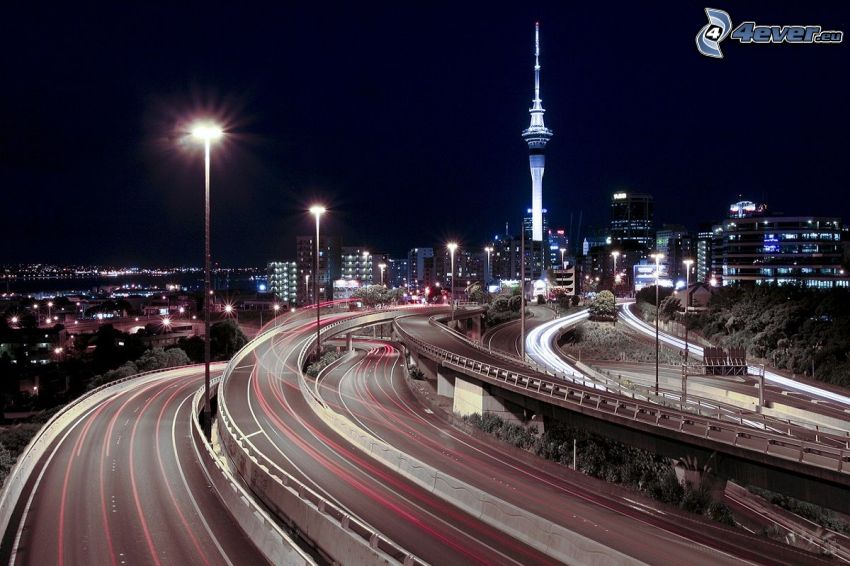 autostrada nocą, Toronto, miasto nocą