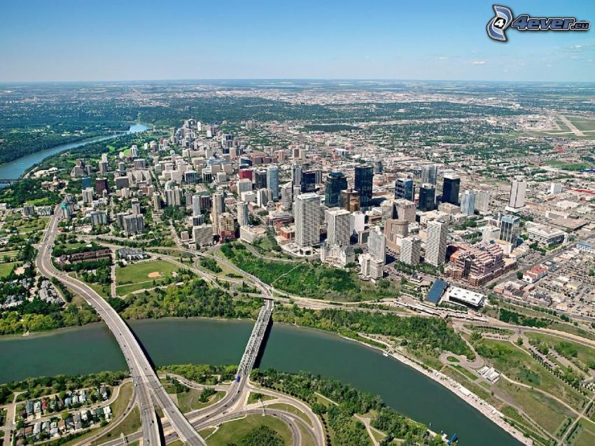 Edmonton, wieżowce, rzeka