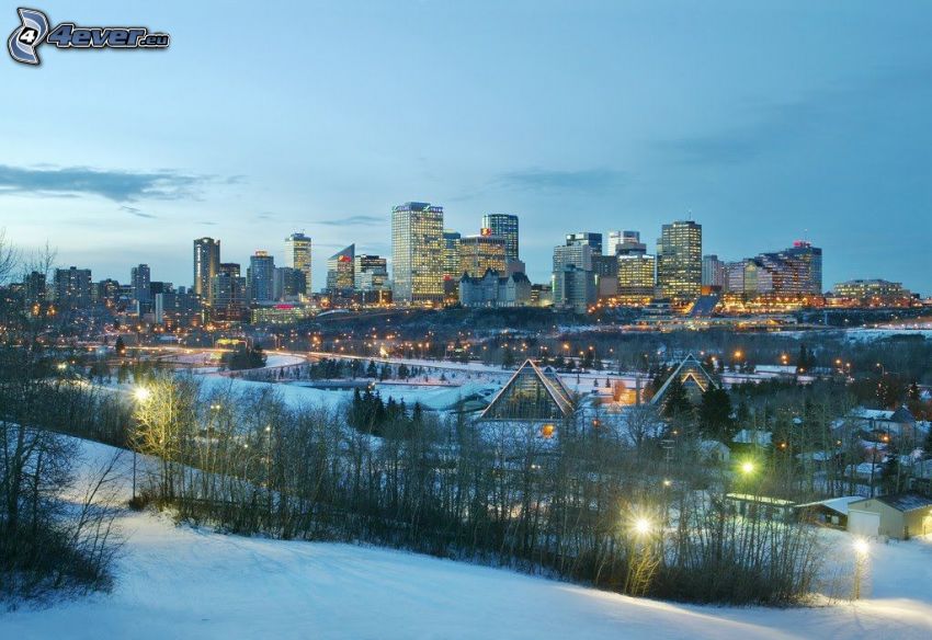 Edmonton, wieżowce, śnieg