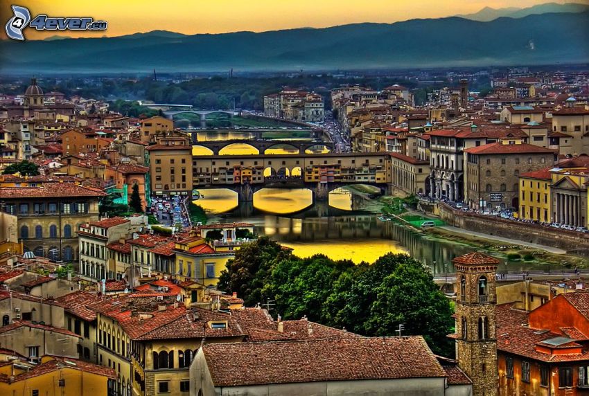 Florencja, Ponte Vecchio, Arno, rzeka, most