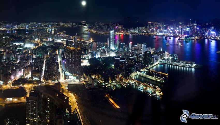 Hong Kong, miasto nocą
