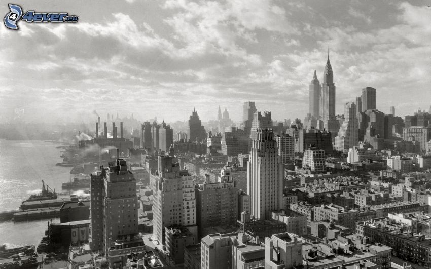 New York, czarno-białe zdjęcie, widok na miasto