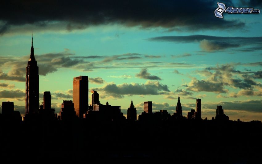 New York, Empire State Building, chmury, niebo