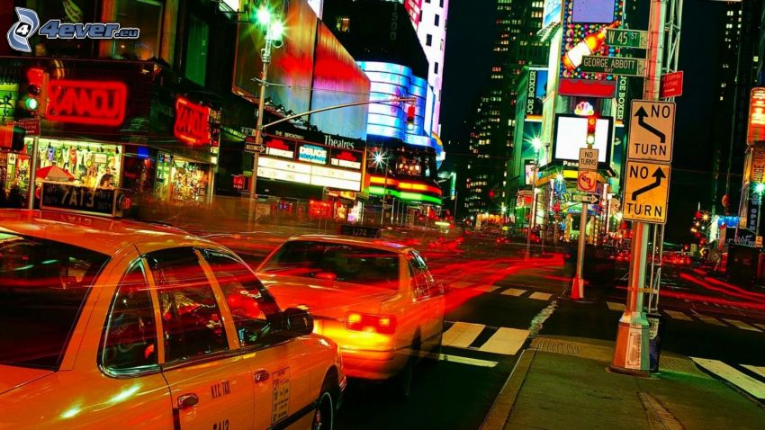 New York, NYC Taxi, miasto nocą
