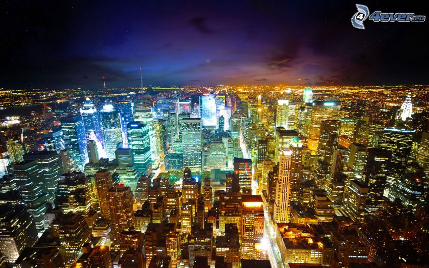 New York nocą, miasto nocą, światła