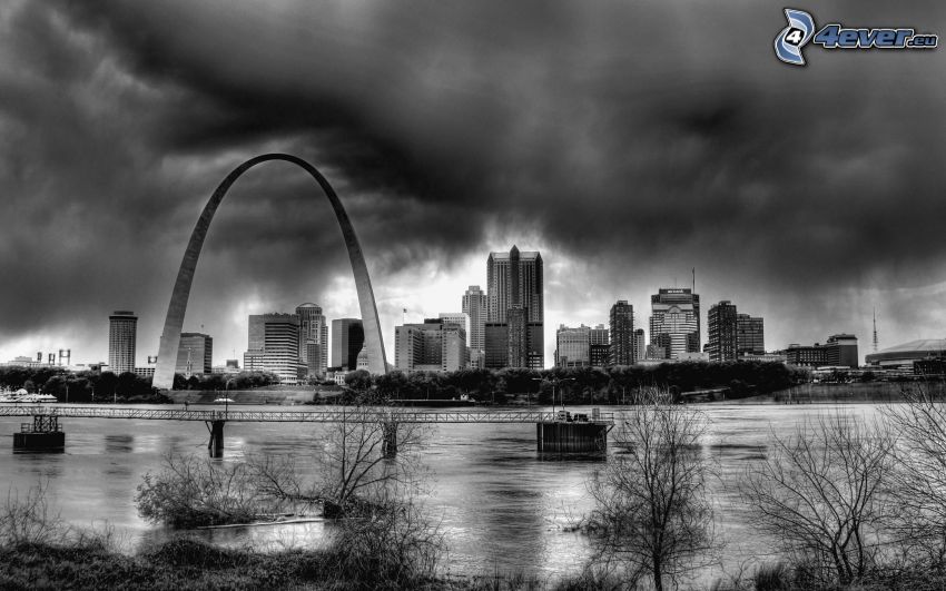 St. Louis, Gateway Arch, czarno-białe zdjęcie