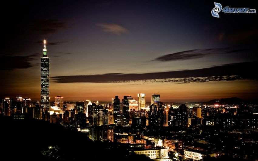 Taipei 101, Tajpej, miasto nocą