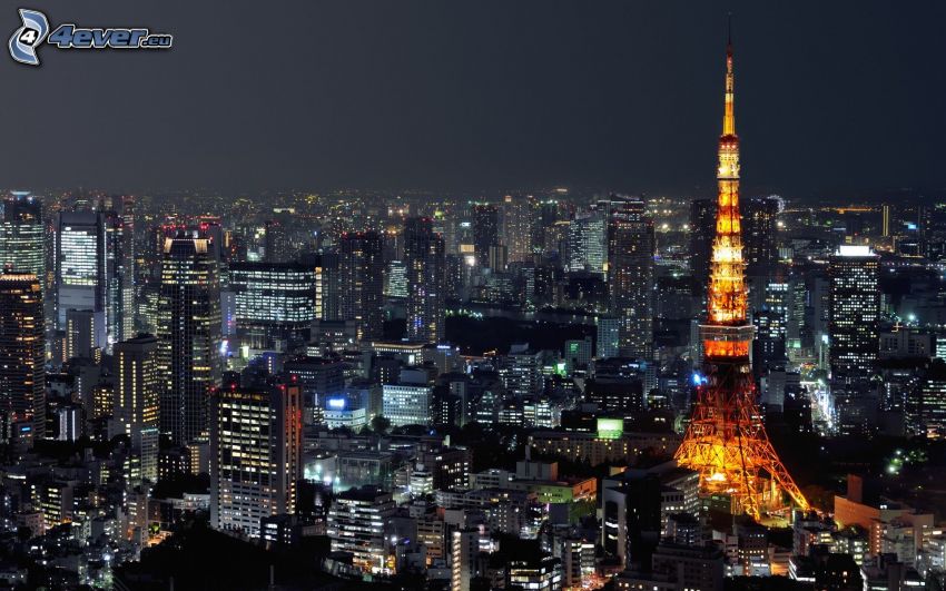 Tokio, Tokyo Tower, miasto nocą