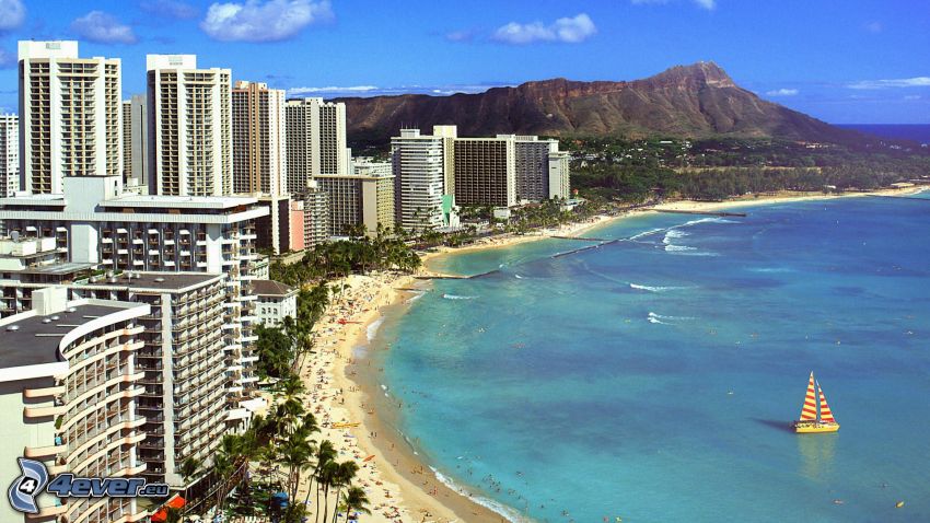 Waikiki, plaża, nadmorskie miasteczko