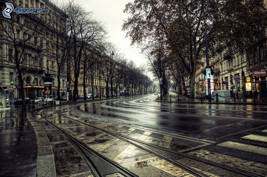Wiedeń, tory kolejowe, ulica, tramwaj