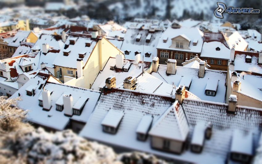 zaśnieżone domy, diorama
