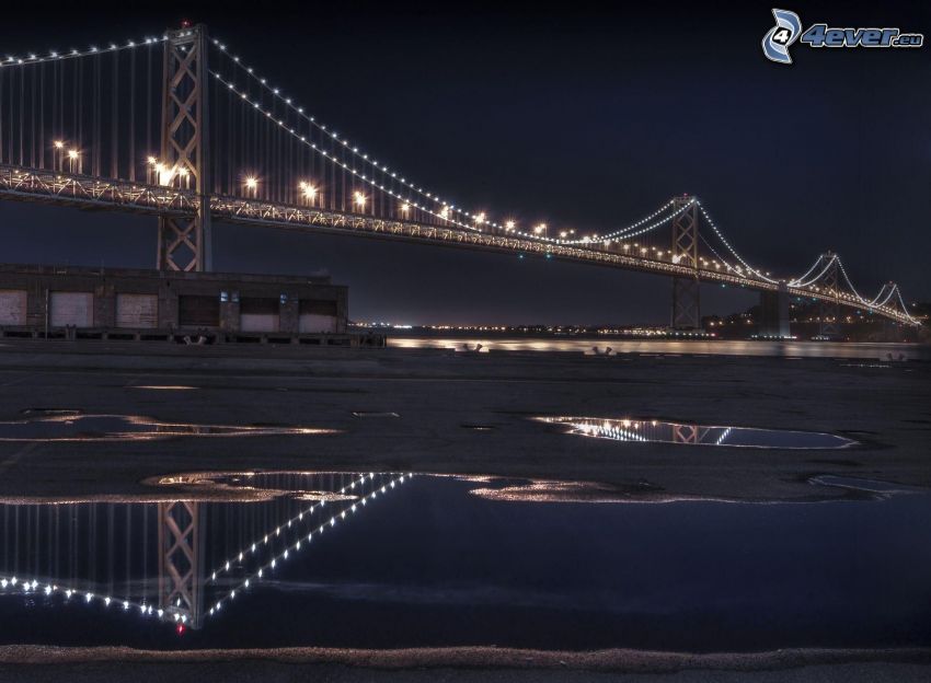 Bay Bridge, oświetlony most, noc