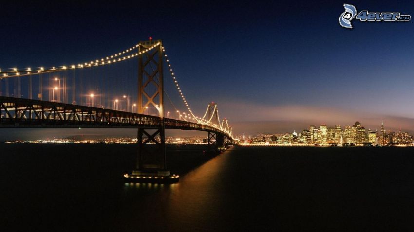 Bay Bridge, San Francisco, miasto nocą