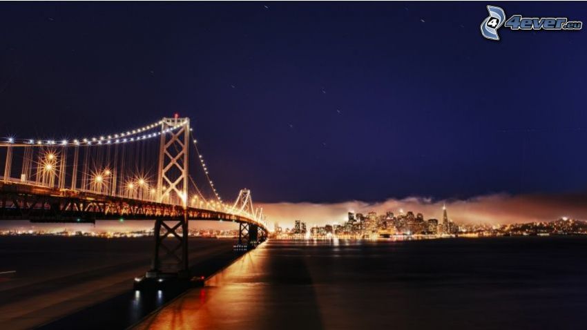 Bay Bridge, San Francisco, most, miasto nocą