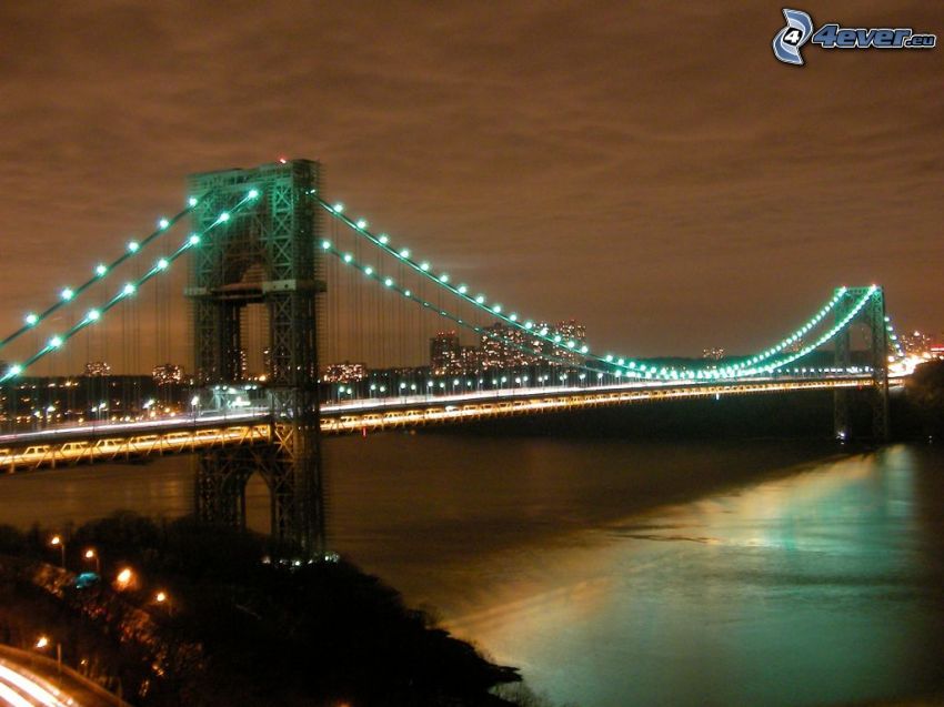 George Washington Bridge, oświetlony most, miasto nocą