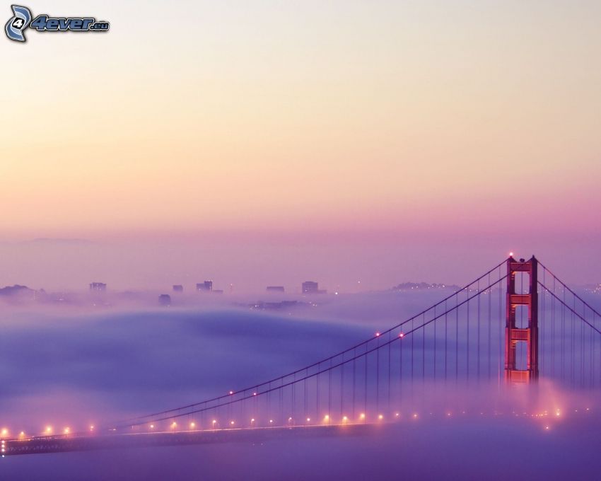 Golden Gate, chmury, most we mgle