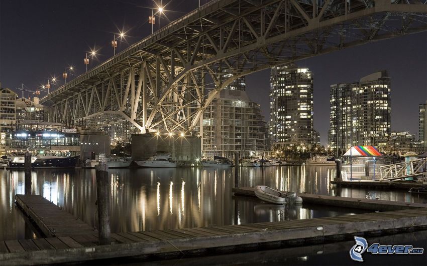 Granville Bridge, Vancouver, miasto nocą