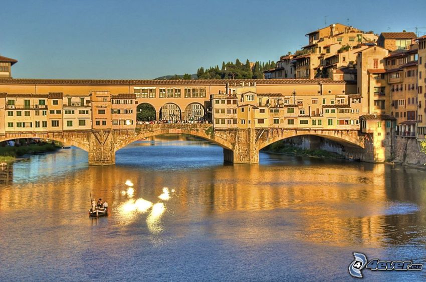 Ponte Vecchio, Florencja, Arno, rzeka, most