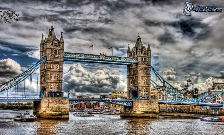 Tower Bridge, HDR, niebo