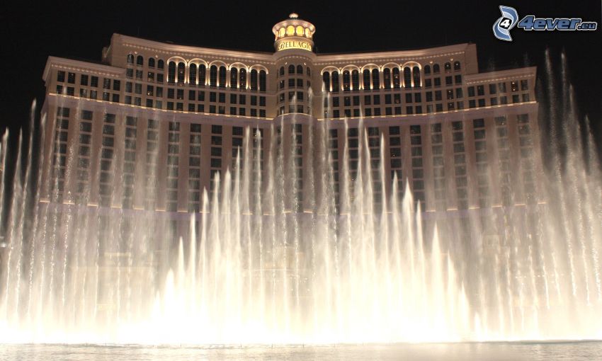 hotel Bellagio, Las Vegas, noc, fontanna