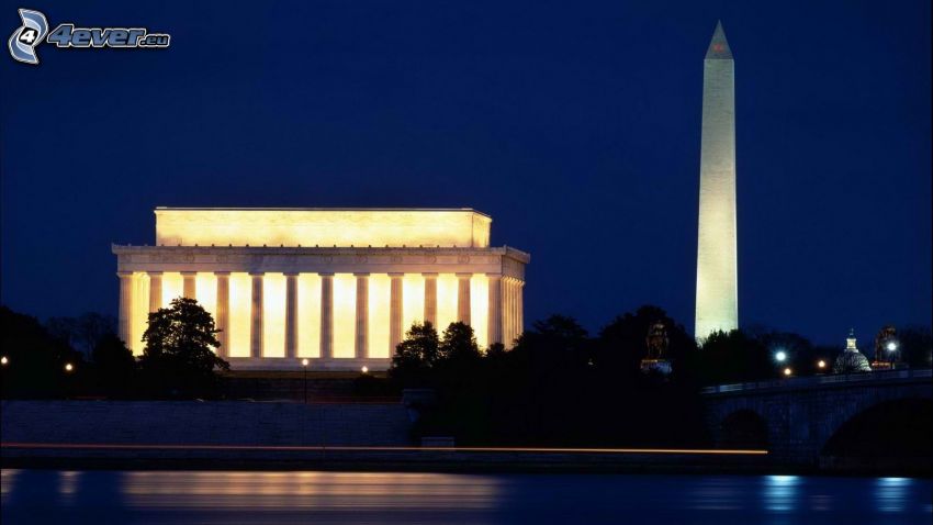 Obelisk, Washington DC, USA, noc, oświetlenie