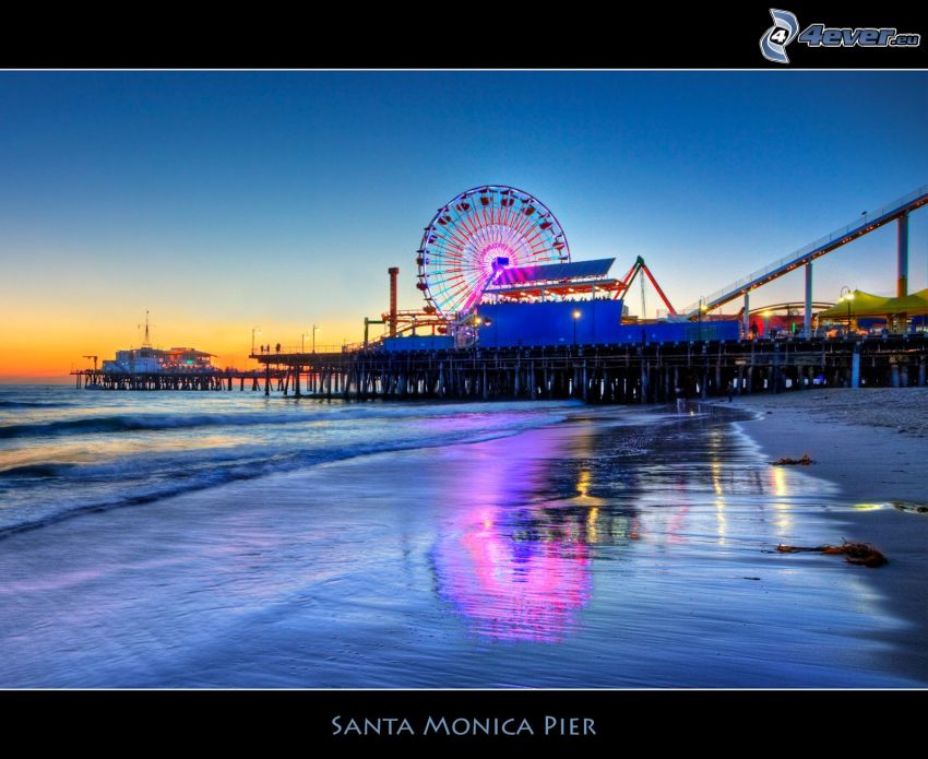 Santa Monica Pier, wybrzeże, plaża, Los Angeles, diabelski młyn