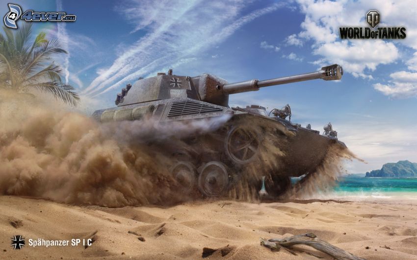 World of Tanks, czołg, plaża piaszczysta, morze, palma