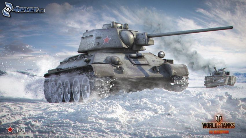 World of Tanks, T-34, czołgi, śnieg