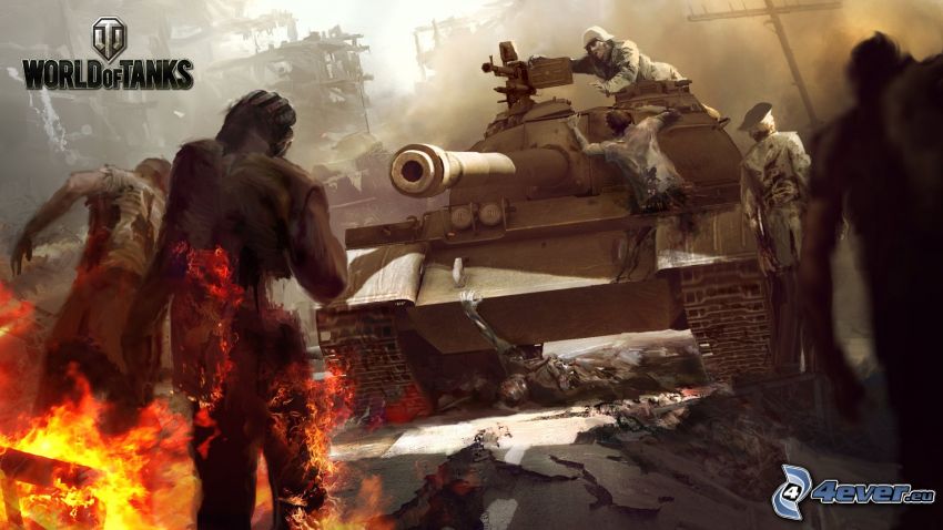World of Tanks, zombie, ogień, czołg