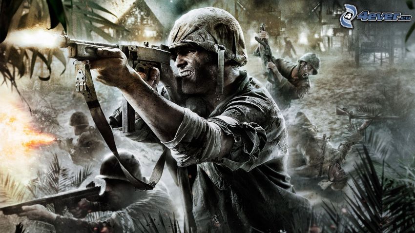Call of Duty 5, żołnierz z bronią