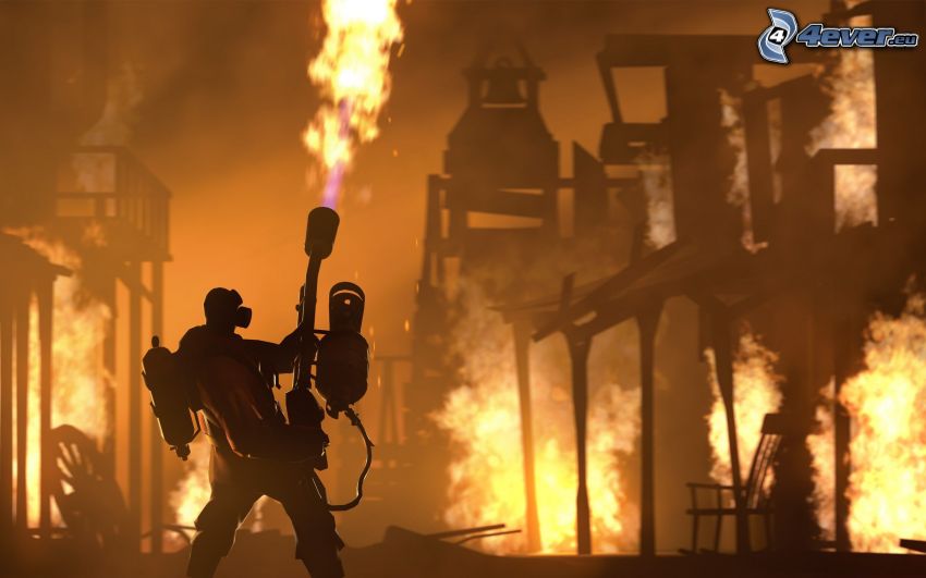 Team Fortress, pożar, płomienie