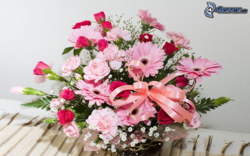bukiet, różowe kwiaty