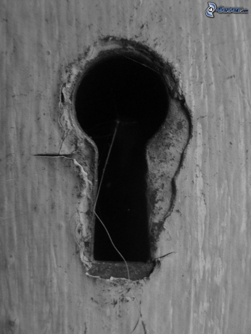 dziurka od klucza, czarno-białe zdjęcie