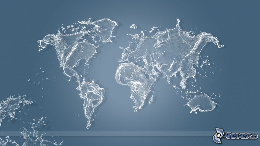 mapa świata, woda, plusk