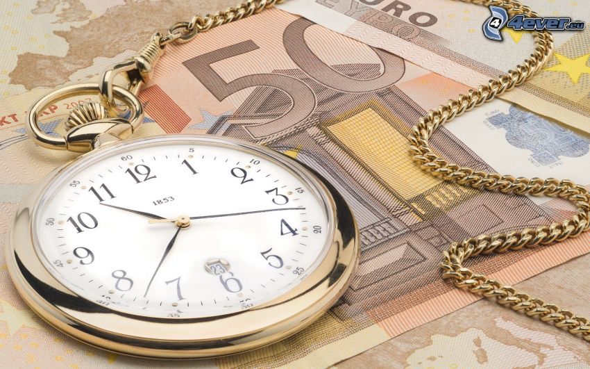 zabytkowy zegarek, 50 Euro, banknoty, pieniądze