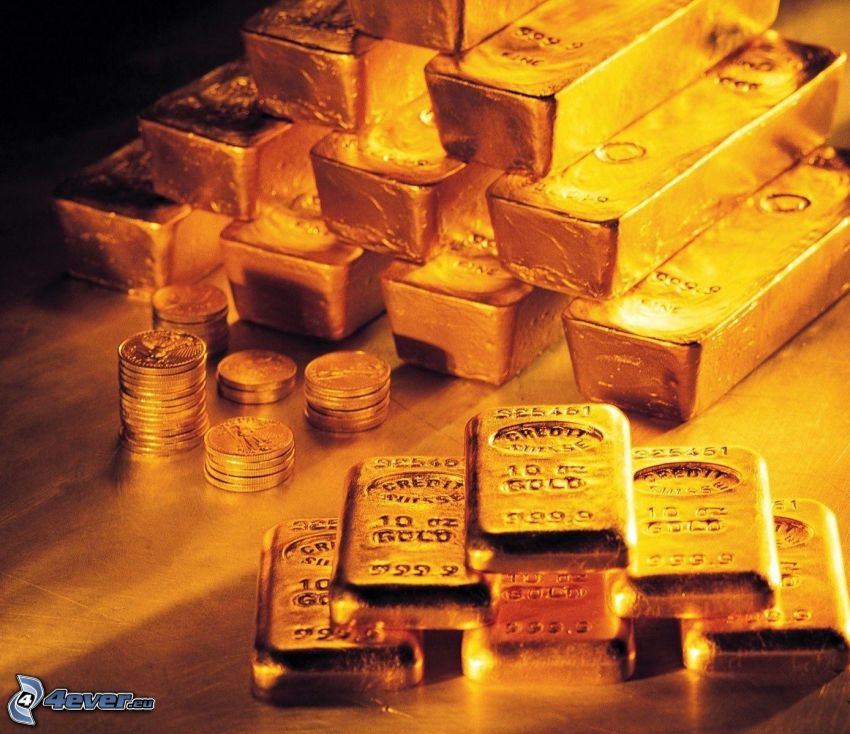 złoto, sztabki złota, monety