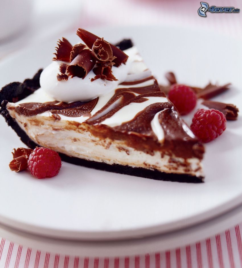 cheesecake, czekolada, maliny