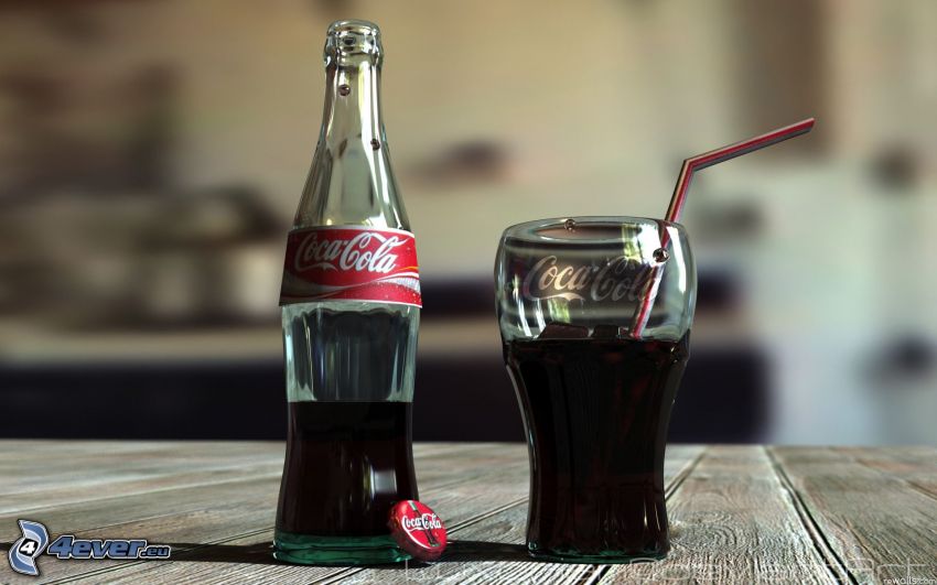 Coca Cola, butelka, szklanka, słomka
