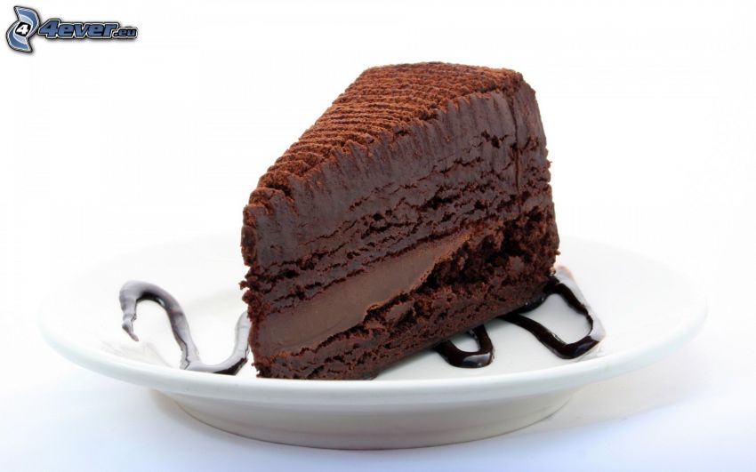 kawałek tortu, czekolada, talerz, deser